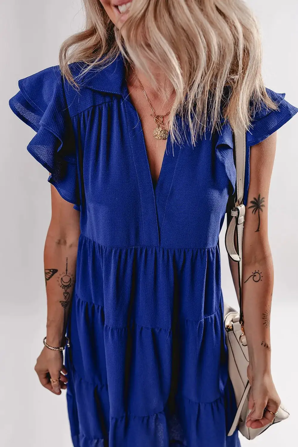 Easy Tie Detail Ruffle Trim Dress