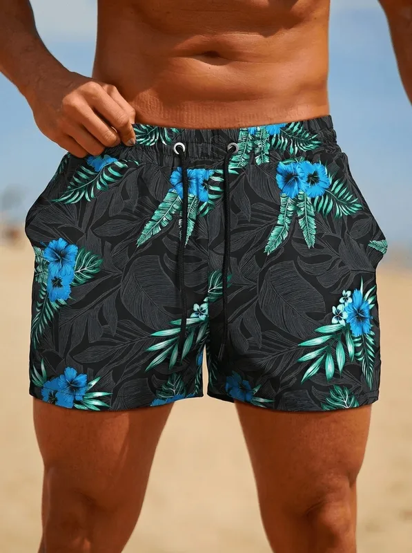 Deep Floral Print Swim Swim Shorts