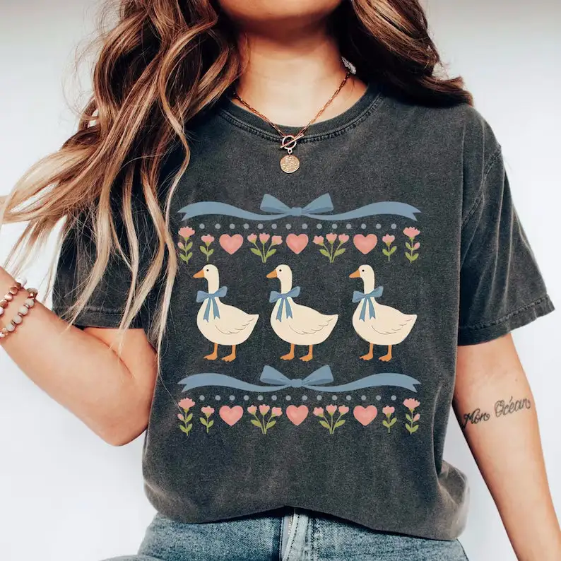Playful Goose Graphic Crew Neck Tee