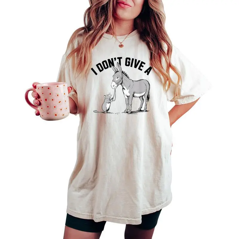 I Dont Give A Rats Donkey Mouse Rat Meme Offensive Humor Women's Oversized Comfort T-shirt
