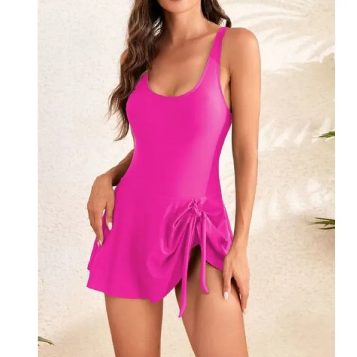 Women's Scoop-Neck Drawstring One-Piece Swimsuit