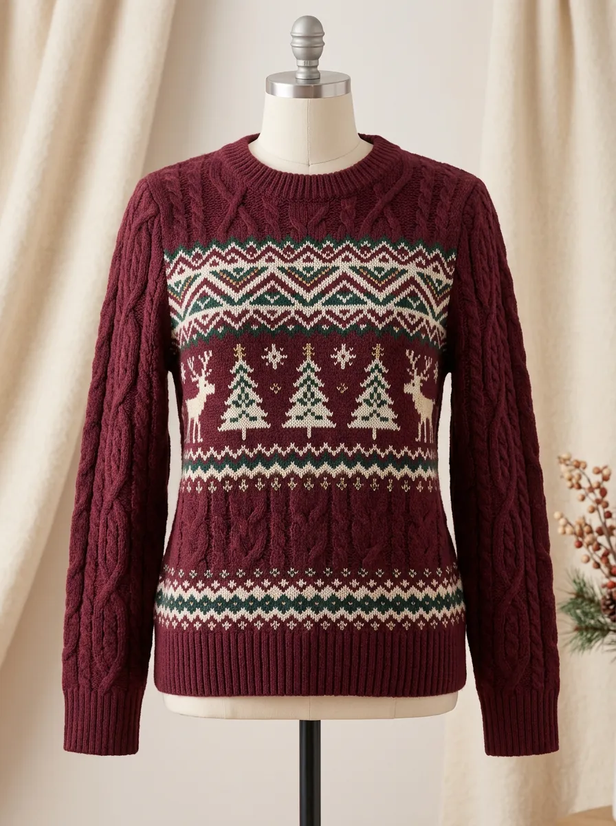 Christmas Holiday Reindeer & Tree Pattern Knitted Sweater