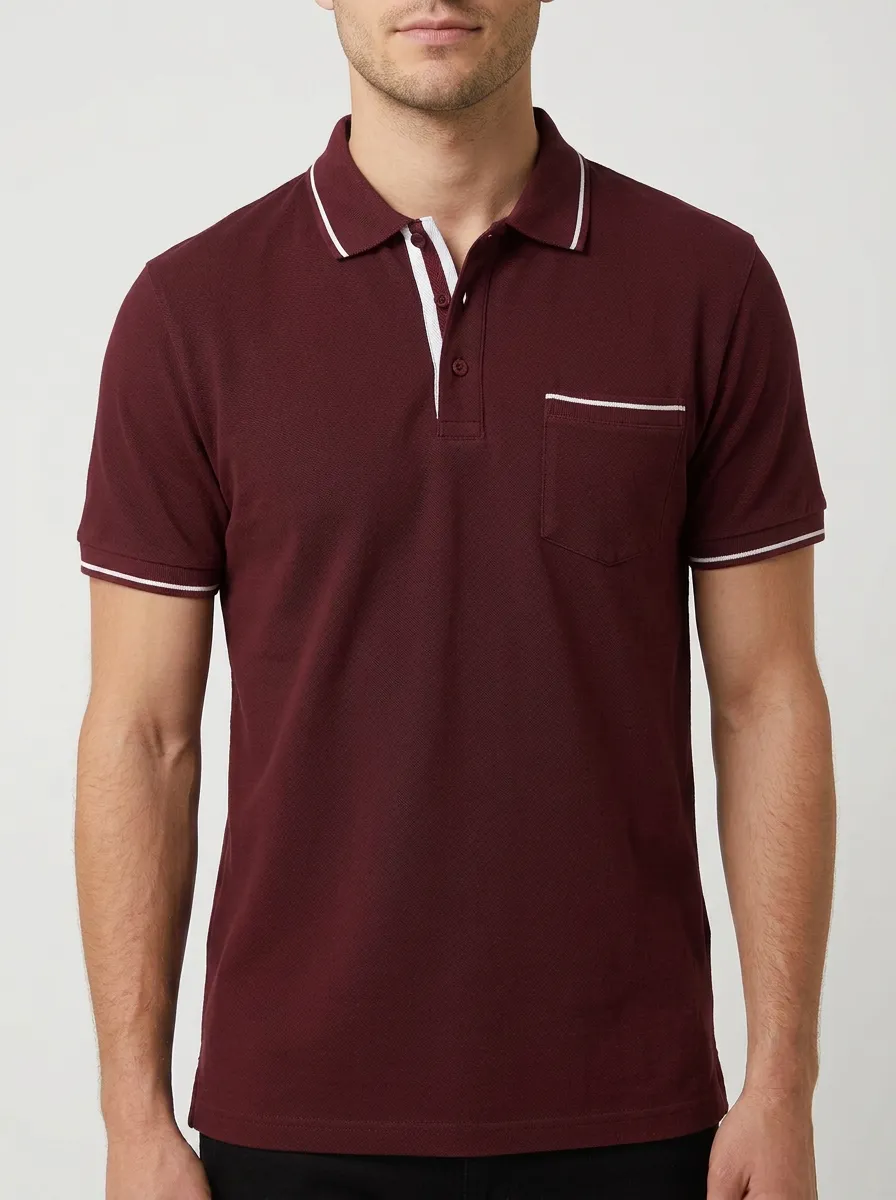 Men's Knit Ribbed Textured Contrast-Trim Pocket Polo Shirt