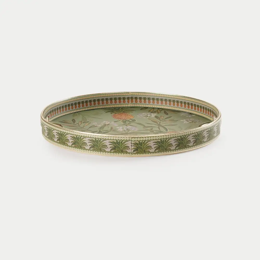 Green Round Faux Leather Tray