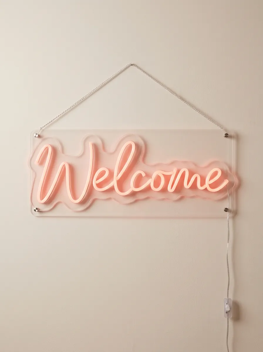 Utility Script Hanging Welcome Neon Sign