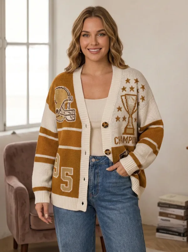 Women's Champion Inspired Gridiron Helmet Trophy Ball Knit Cardigan