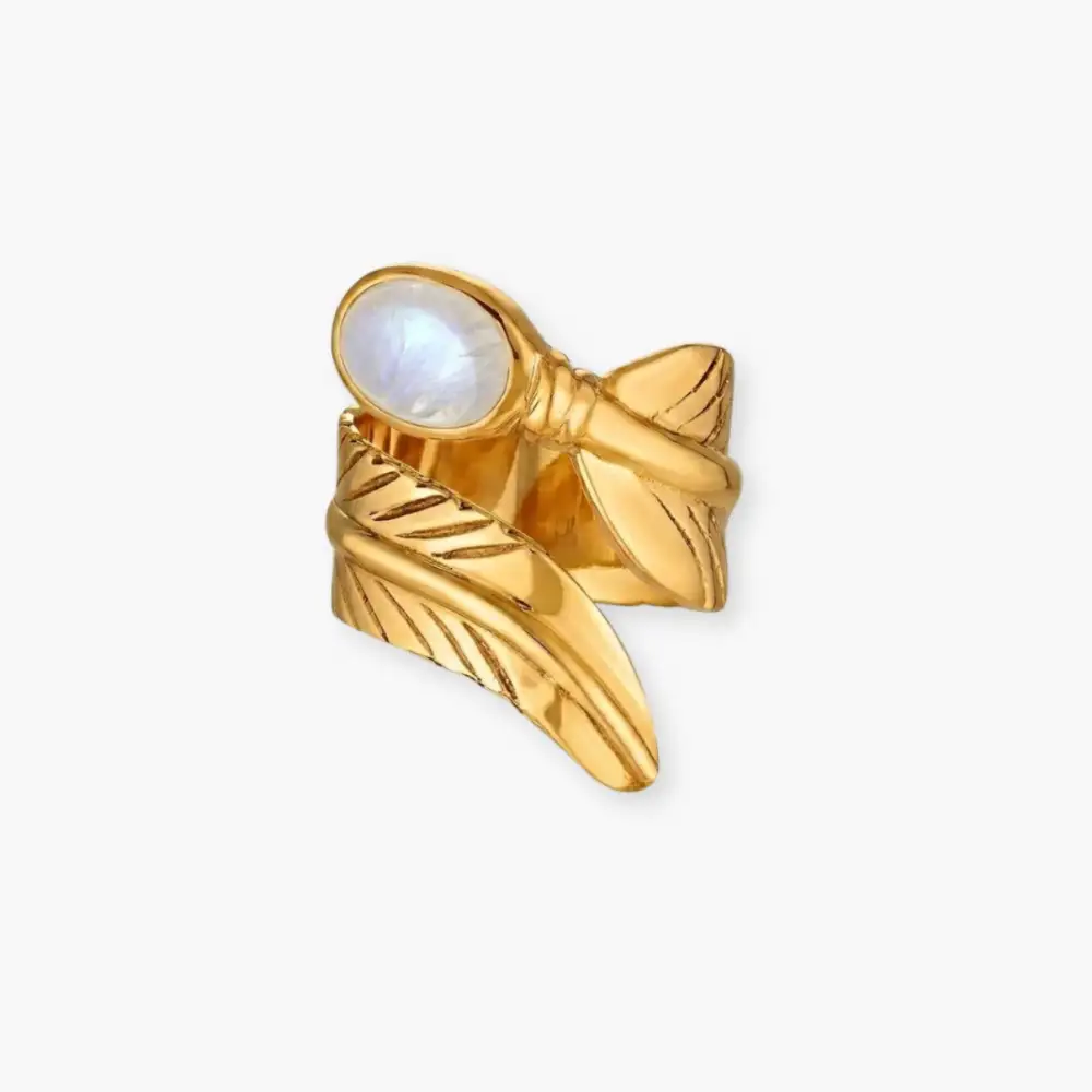 Moonstone Feather Vermeil Ring