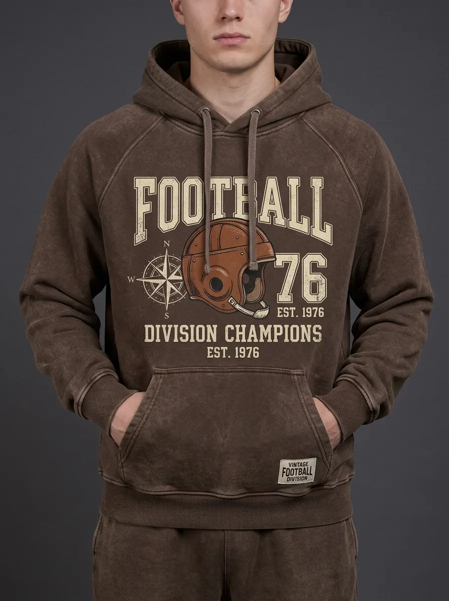 Men's Vintage Football Helmet Compass Printed Hoodie
