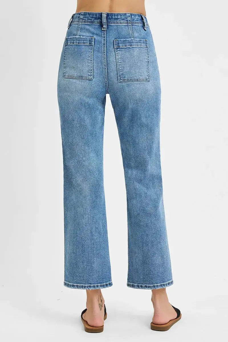 Frayed Hem Ruffled Denim Jeans