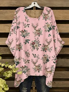 Deer Nature Women's Loose Printed T-Shirt