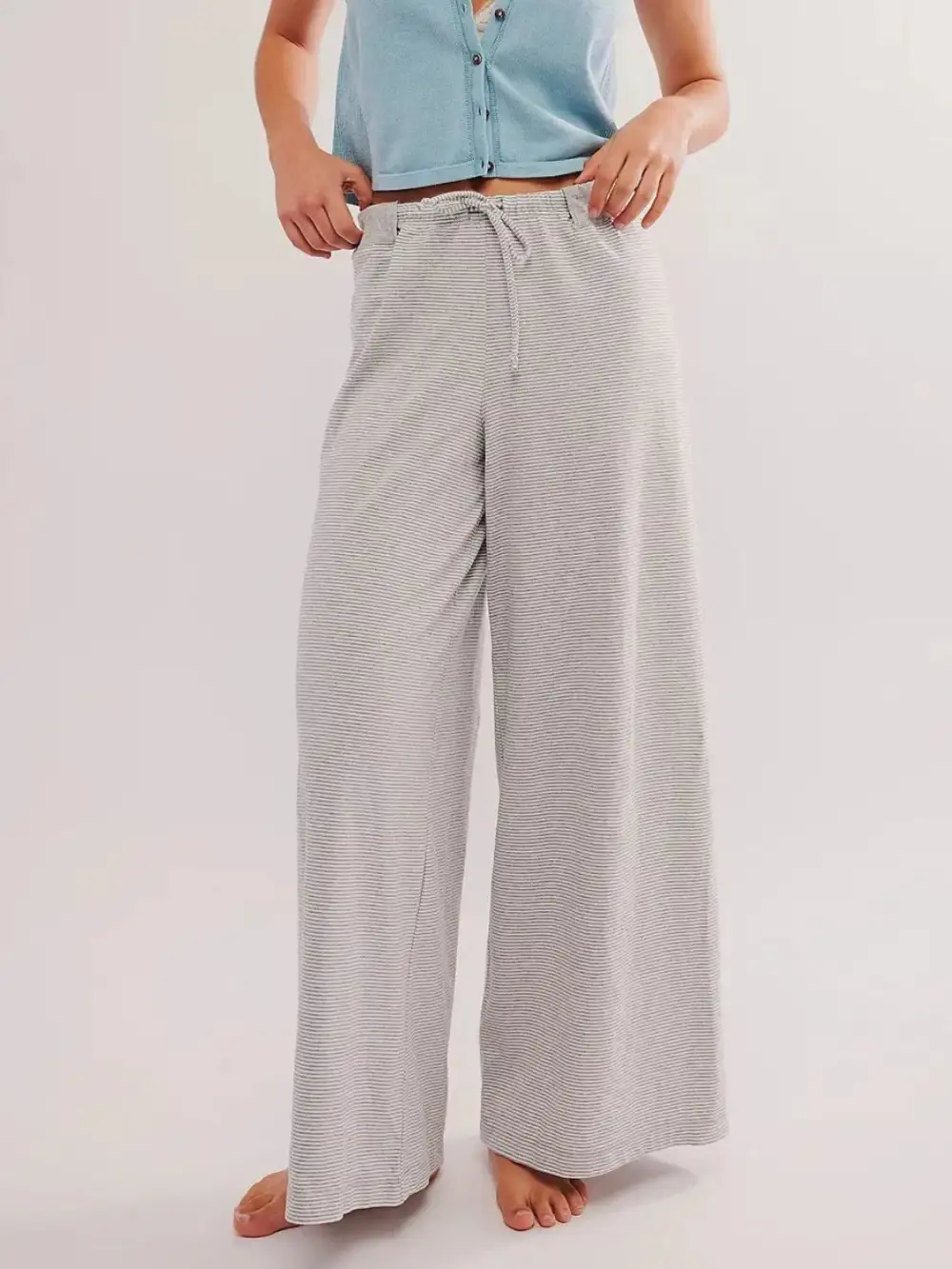 Relaxed Drawstring Striped Wide Leg Pants