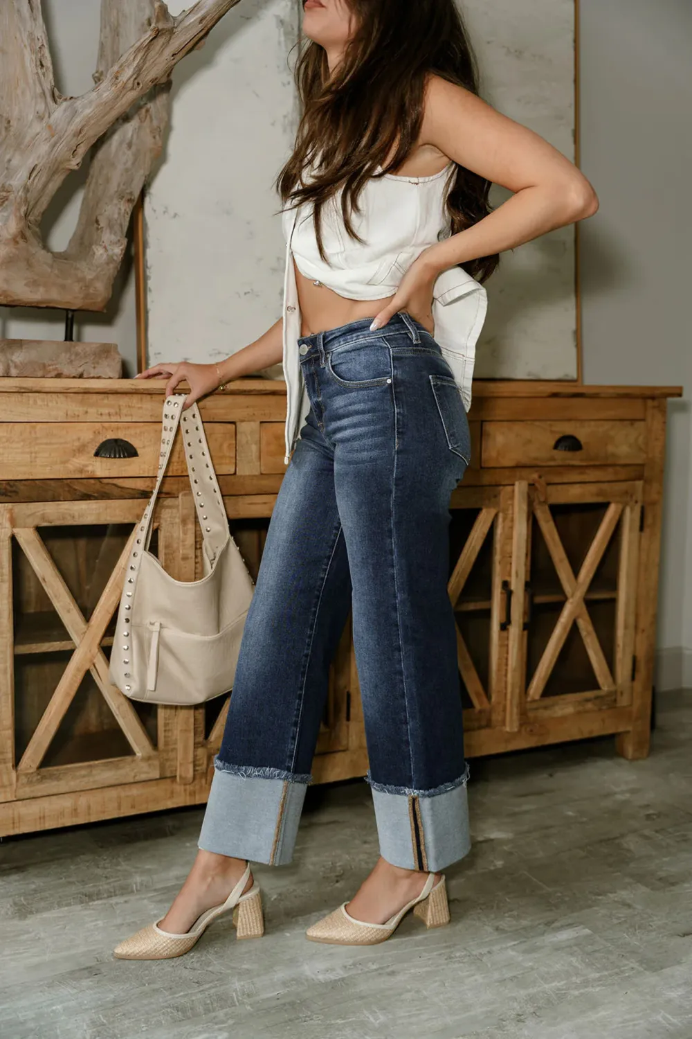 Cuffed Wide Leg Jeans