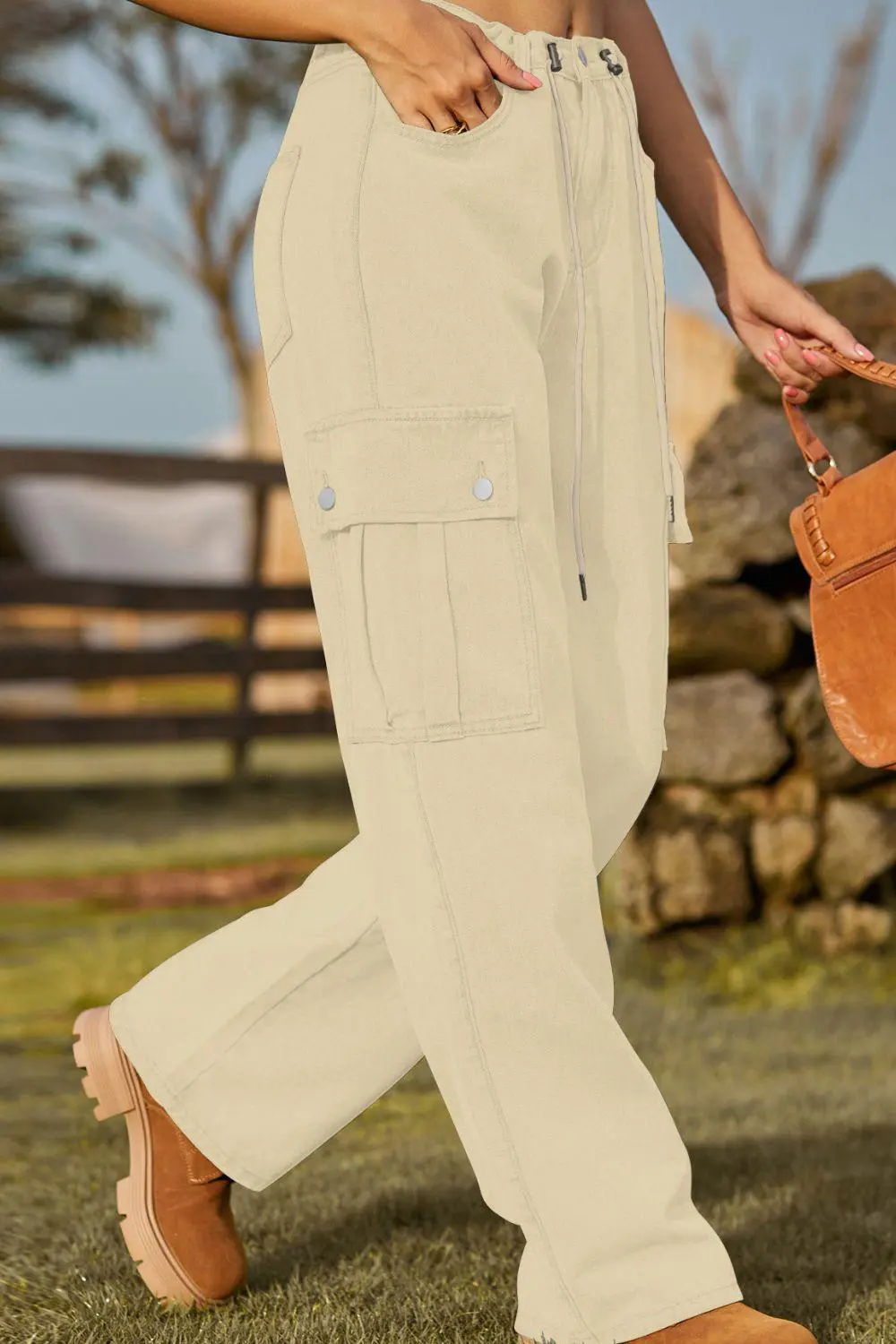 Loose Fit Drawstring Pocket Denim Jeans