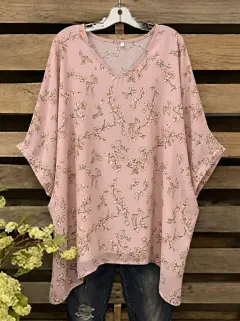 Cherry Blossom Deer Floral Women's Loose Printed Blouse