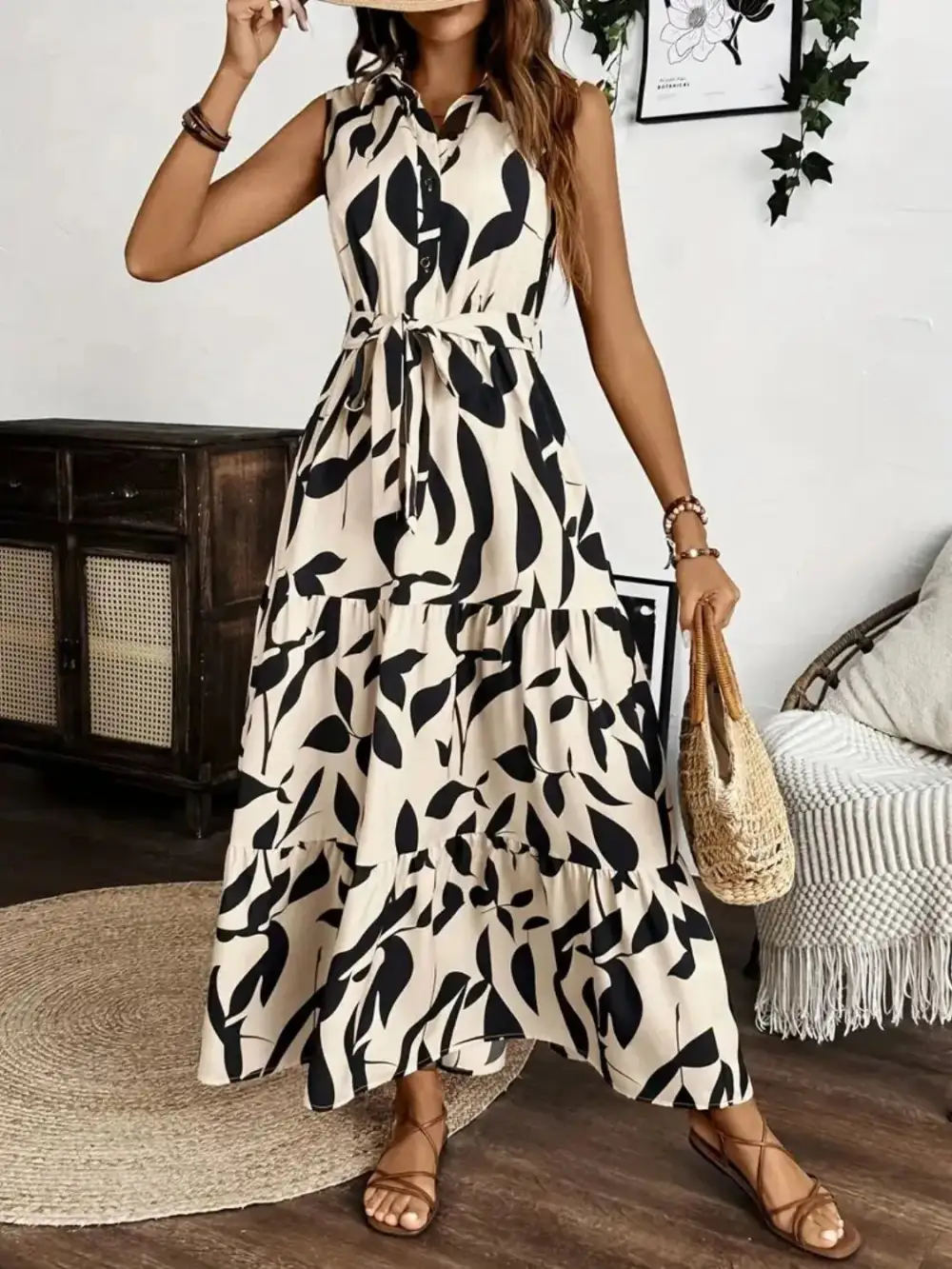Textured Tie Detail Maxi Dress