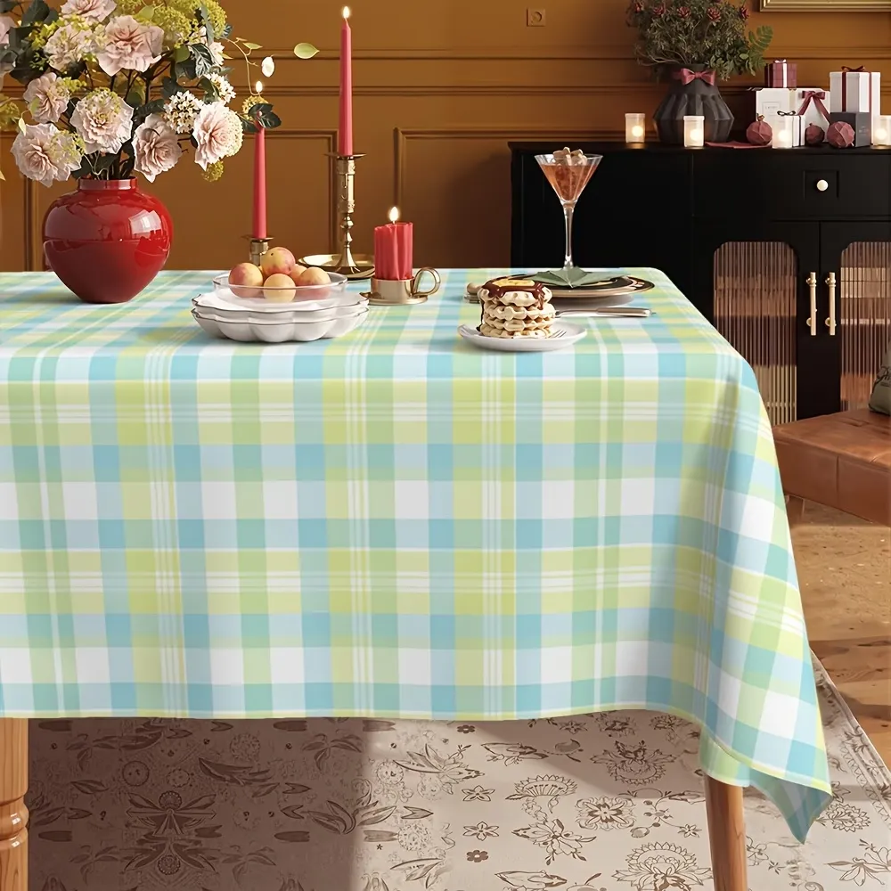 Contrast Color Plaid Tablecloth