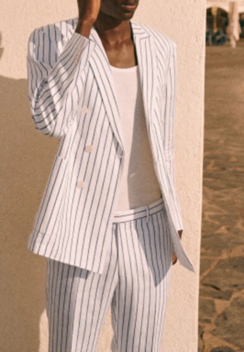 White Blue Stripe Tailored Two-Piece Suit Jacket