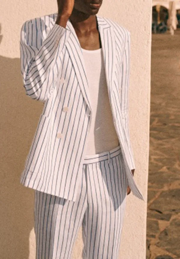 White Blue Stripe Tailored Two-Piece Suit Jacket