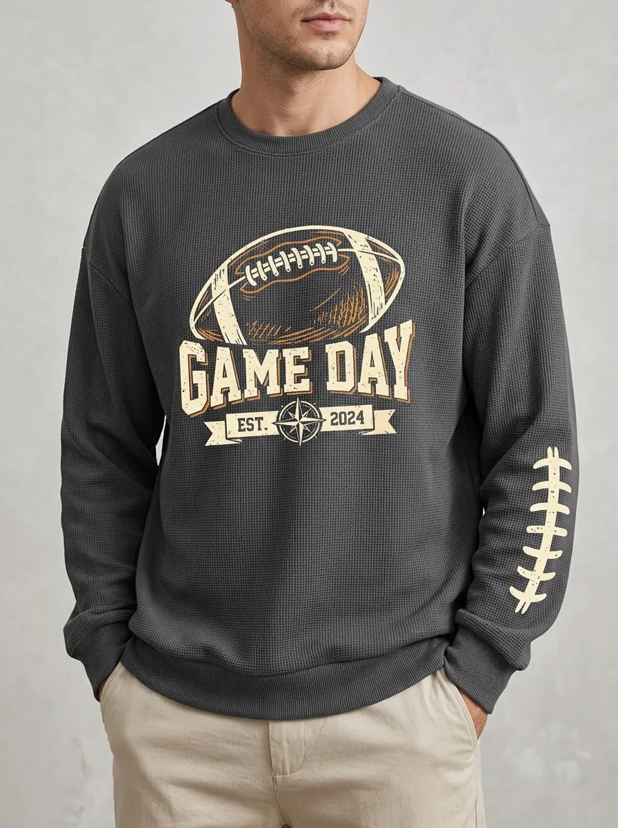 Men's Football Game Day Compass Printed Waffle Knit Sweatshirt