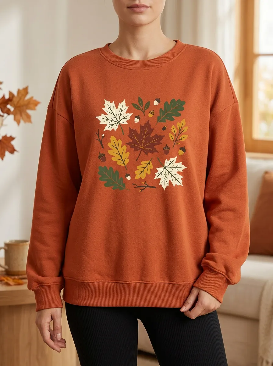 Tailored Maple-Leaf Printed Acorn Graphic Sweatshirt