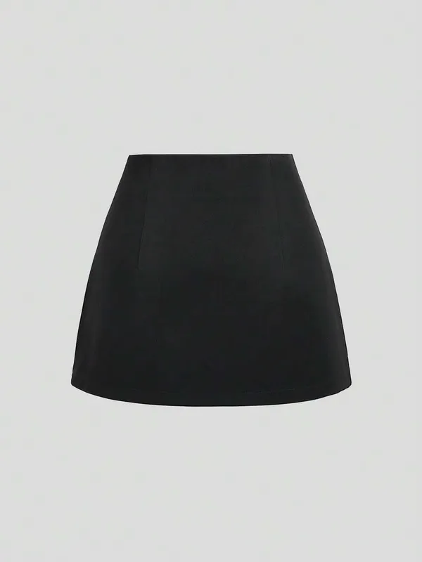 Black Mini Slit Tie Detail Skort
