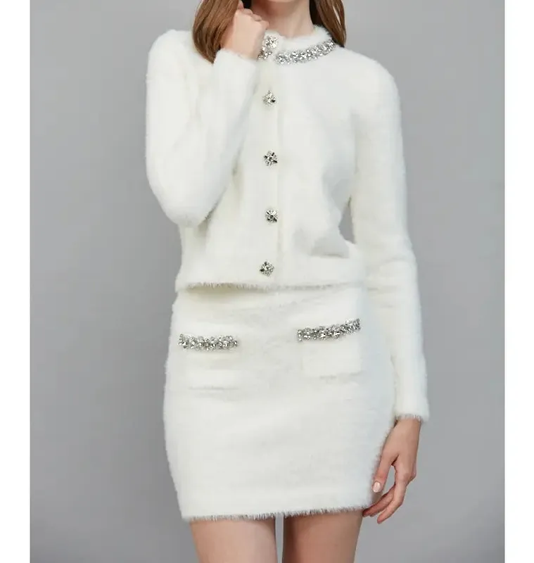 White Stretch Blend Cardigan