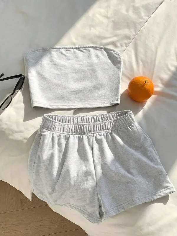 Light Gray Shorts Two Piece Set