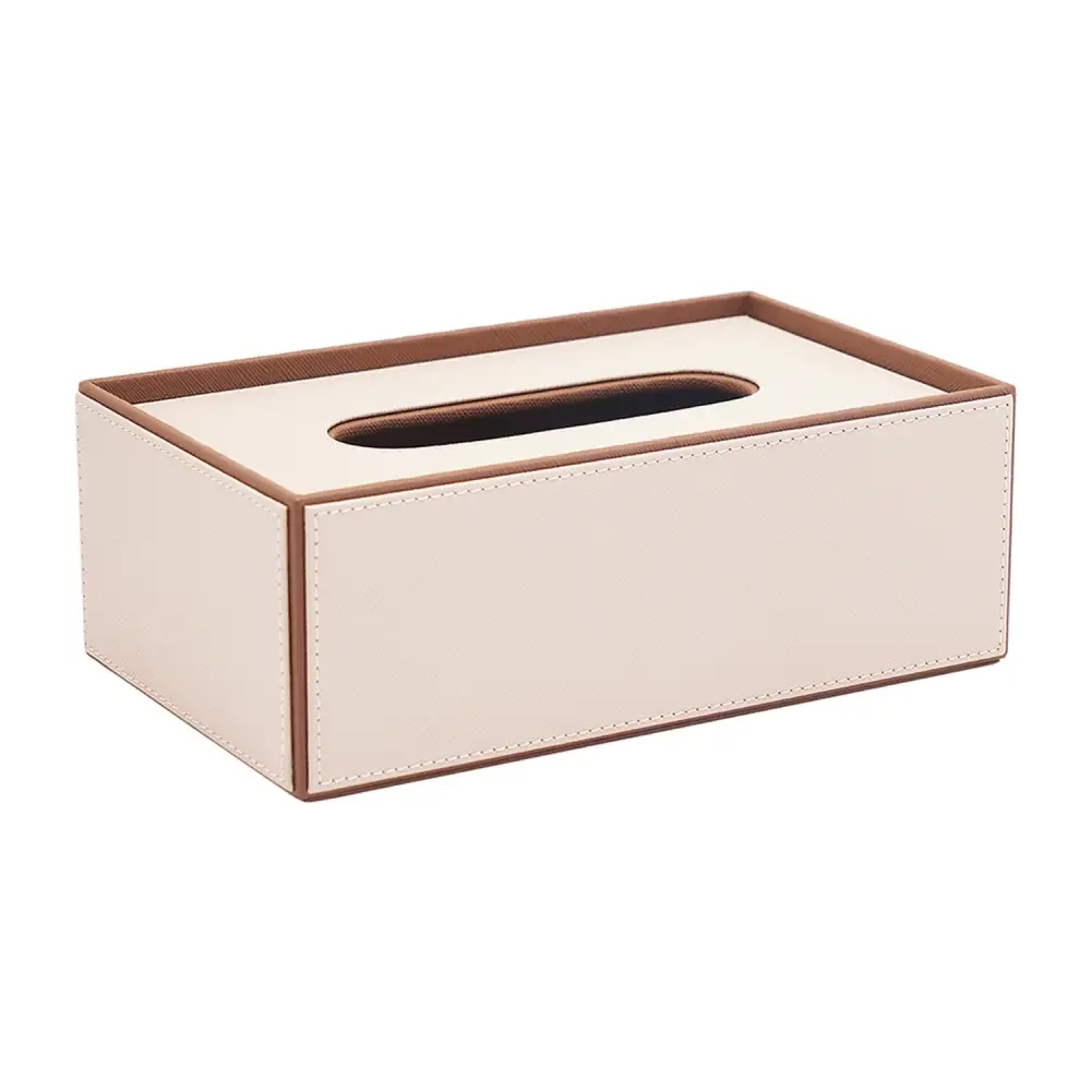 Beige Textured Tissue Box Cover