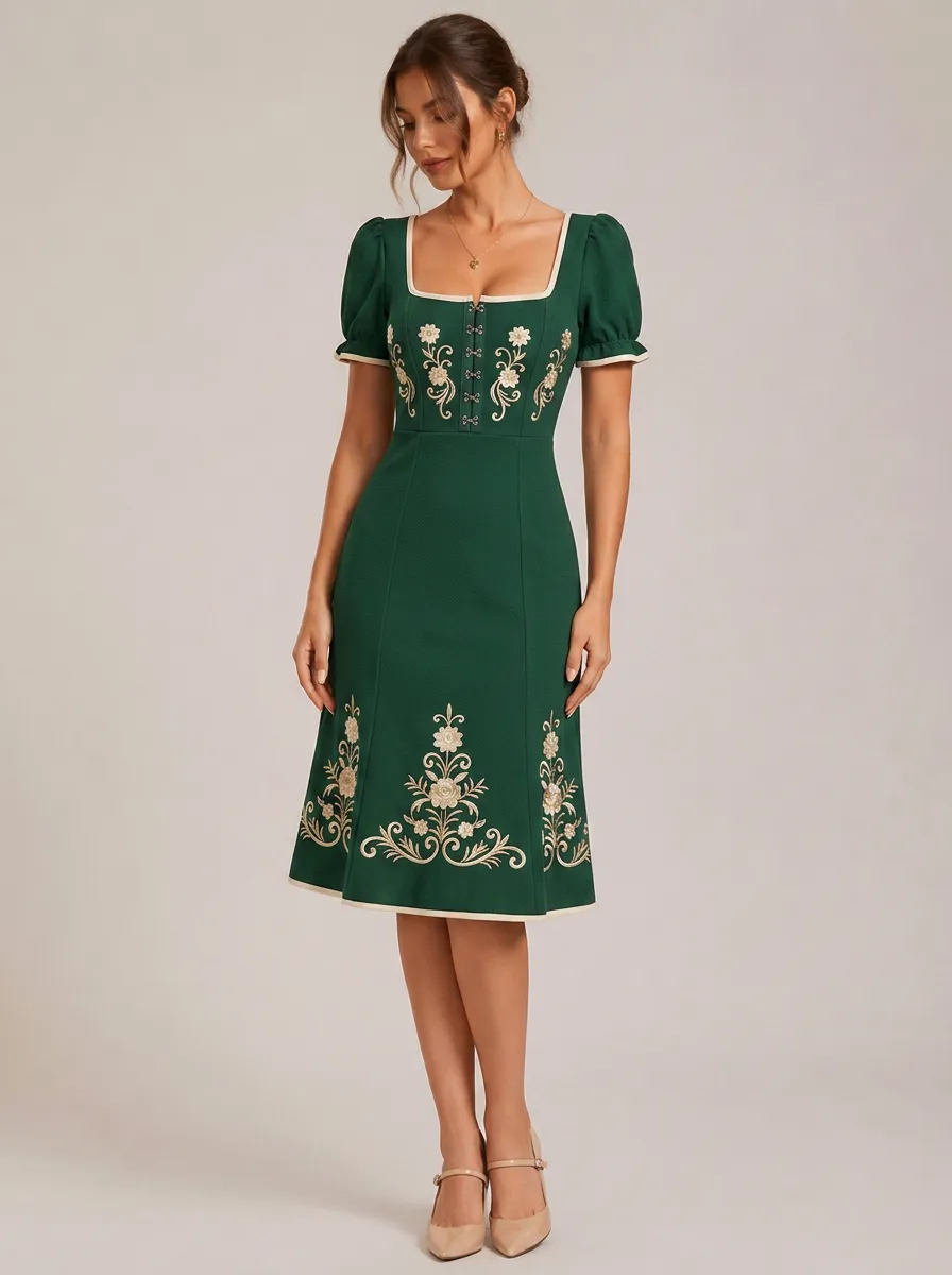 Women's Floral Embroidered Printed Fitted Dress