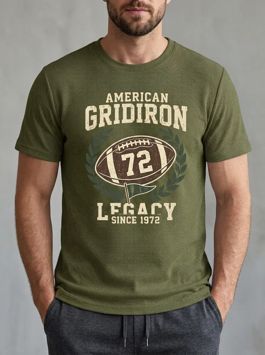 Men's Energetic Football Gridiron Ball Crew Neck Graphic T-Shirt
