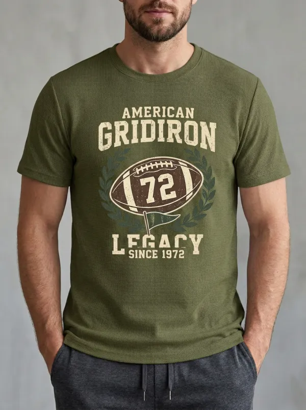 Men's Energetic Football Gridiron Ball Crew Neck Graphic T-Shirt