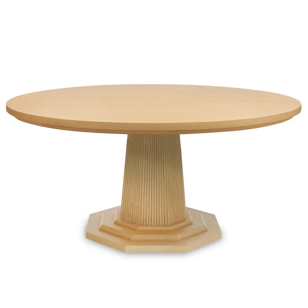 Distinctive Octagonal Reeded Oak Round Dining Table