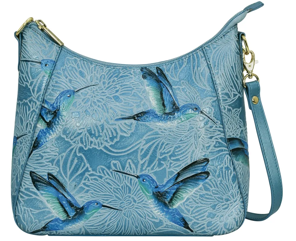 Leather Hummingbird Motif Hobo Shoulder Bag