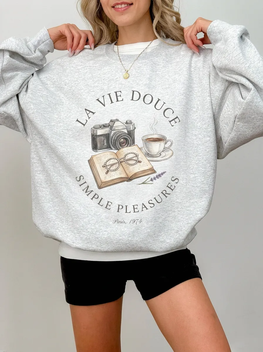 Women's Simple Pleasures Camera Book Coffee Printed Sweatshirt