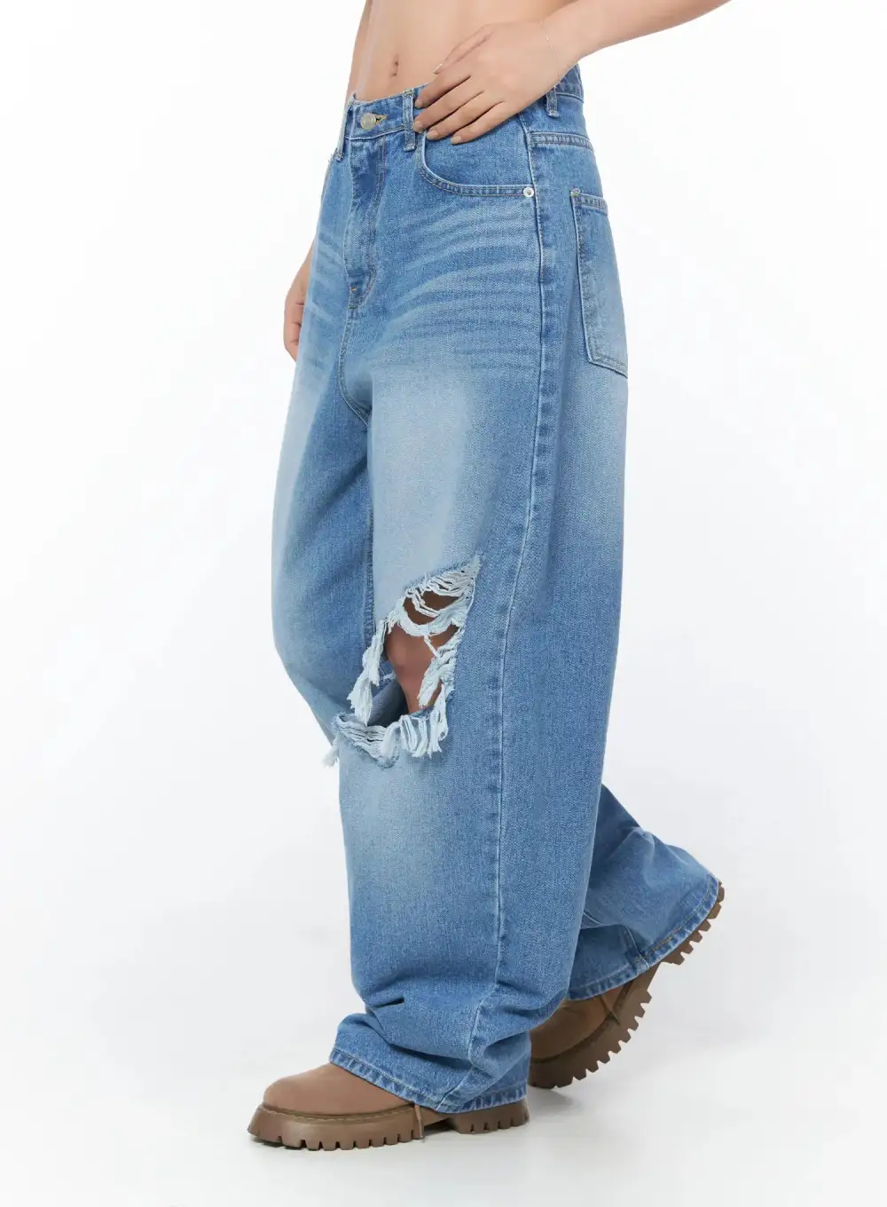 Streetwear Distressed Wide Leg Jeans