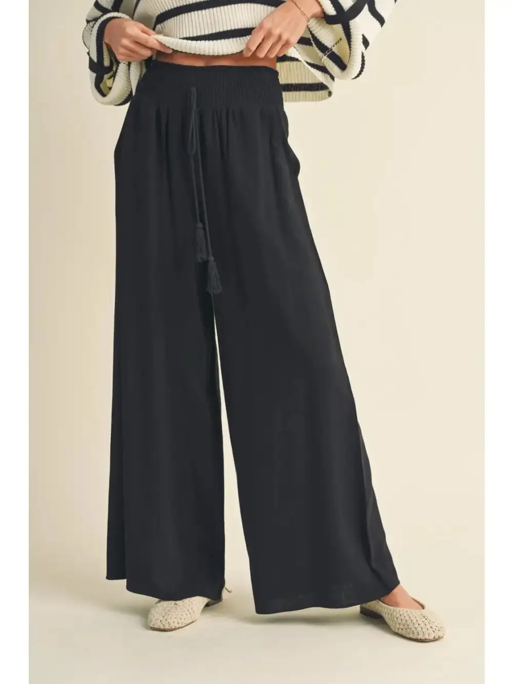 Smocked Waist Cotton Pants