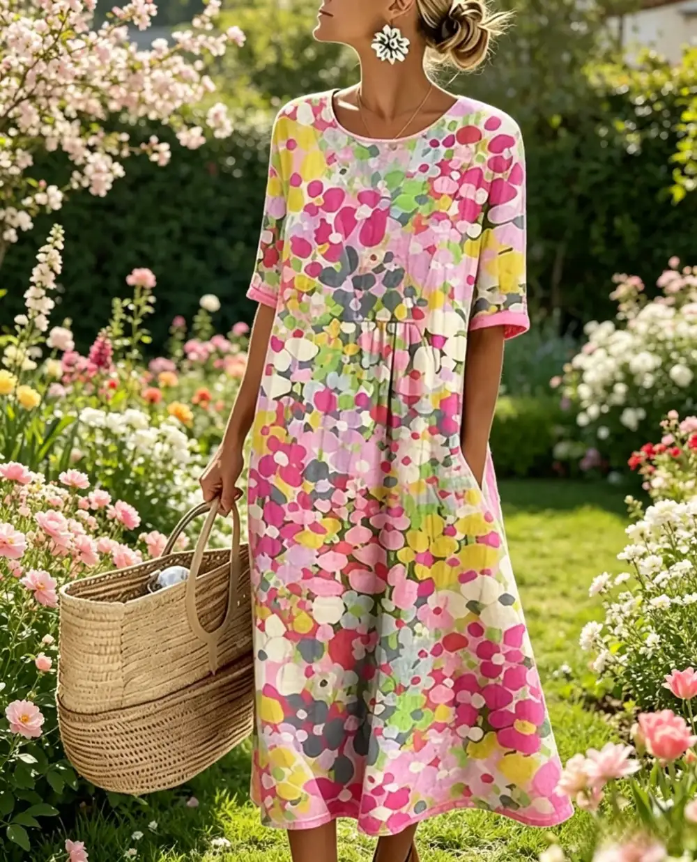 ✨Hot Sale ✨50% OFF ✨Colour Bloom Watercolor Milk Silk Dress