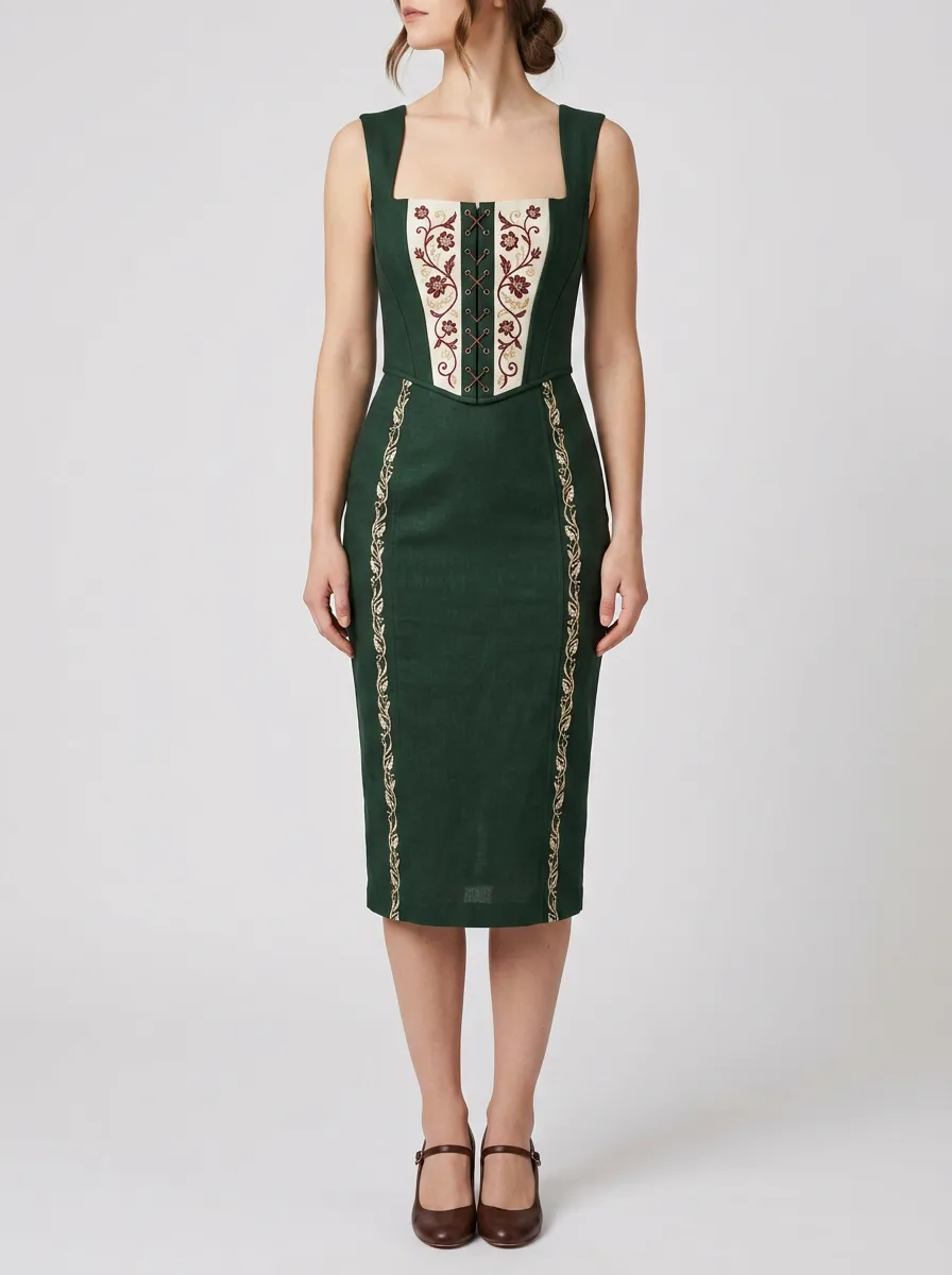 Women's Embroidery Printed Heritage Fitted Dress