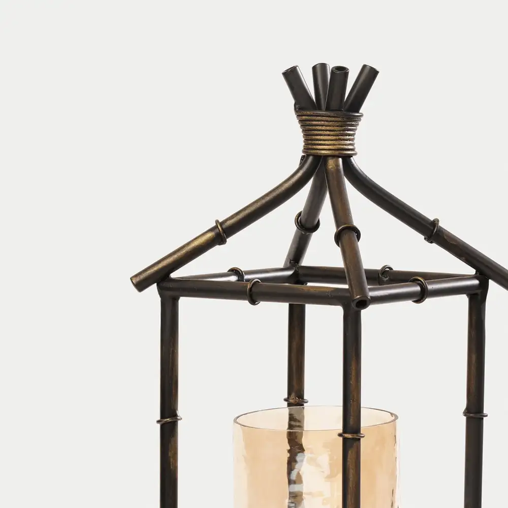 Aged Black Hut Lantern With Glass Insert