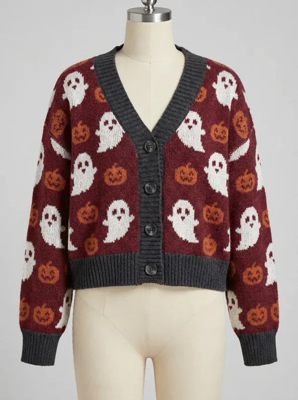 Women's Ghost Pumpkin Halloween Knit Cardigan