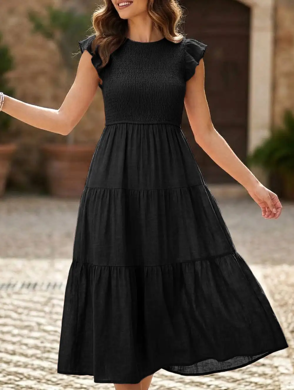 Flutter Sleeve Tiered Mini Dress