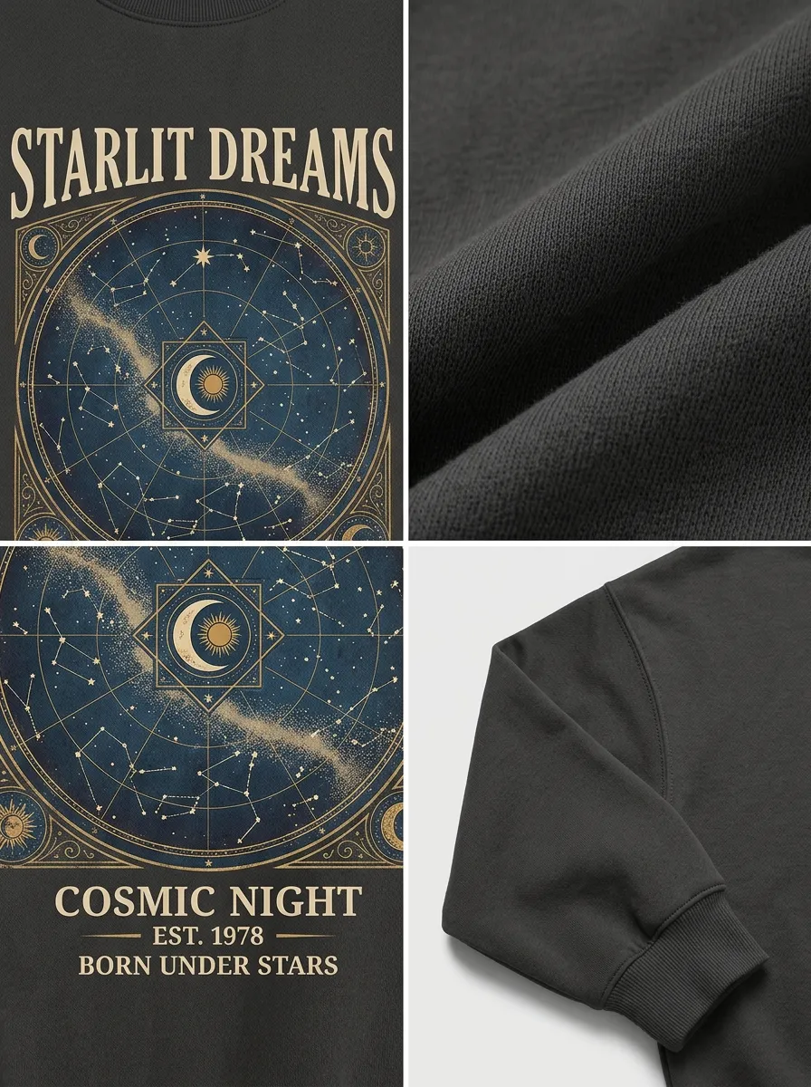 Women's Celestial Starlit Dreams Cosmic Night Constellation Printed T-shirt