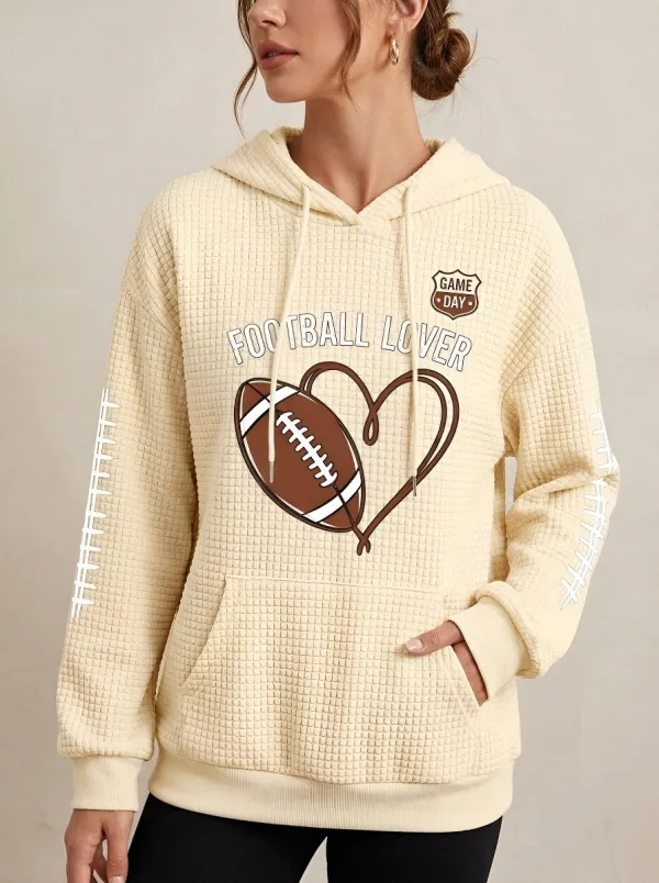 Women's Football Lover Heart Game Day Printed Hoodie