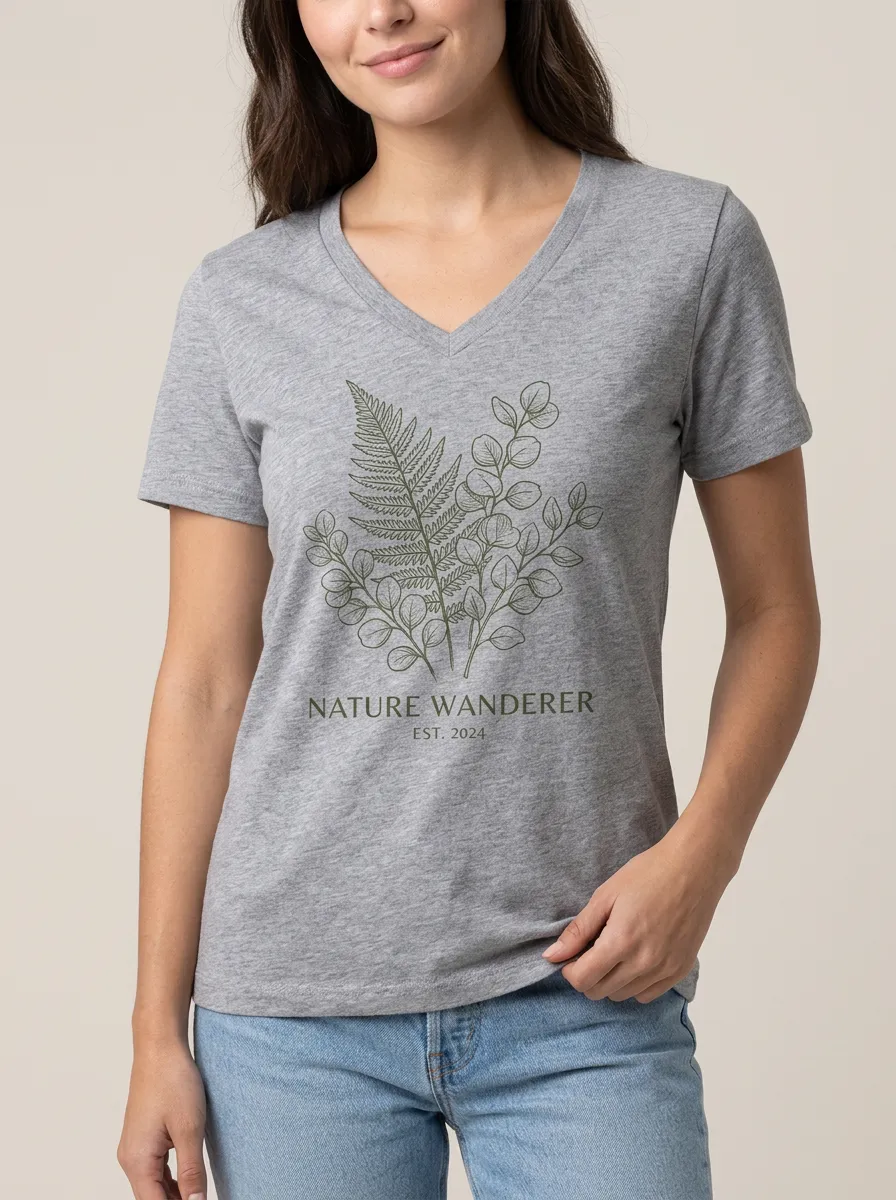 Women's Nature Wanderer Fern Eucalyptus Printed V-neck T-shirt
