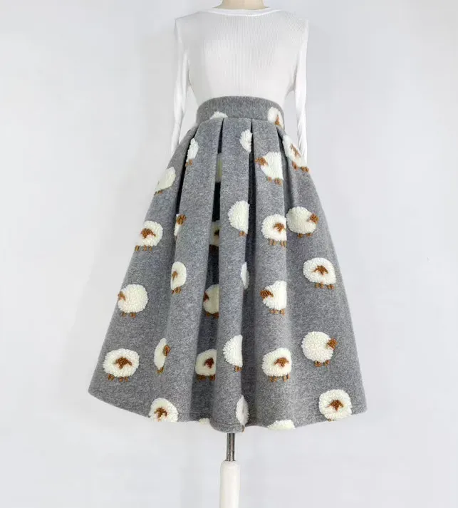 Textured Carry Everyday Casual Wool Skirt