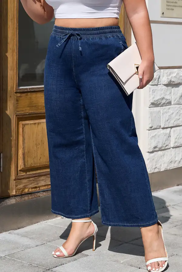 Drawstring High Waist Wide Leg Casual Jeans
