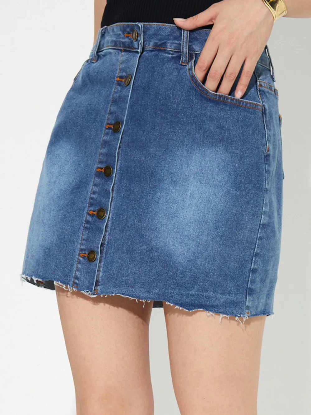 Subtle Button Front Shirt Detail Denim Pants
