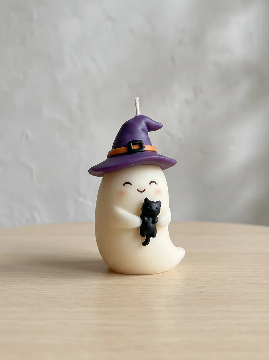 Halloween Cute Ghost Witch Hat and Black Cat Shaped Candle