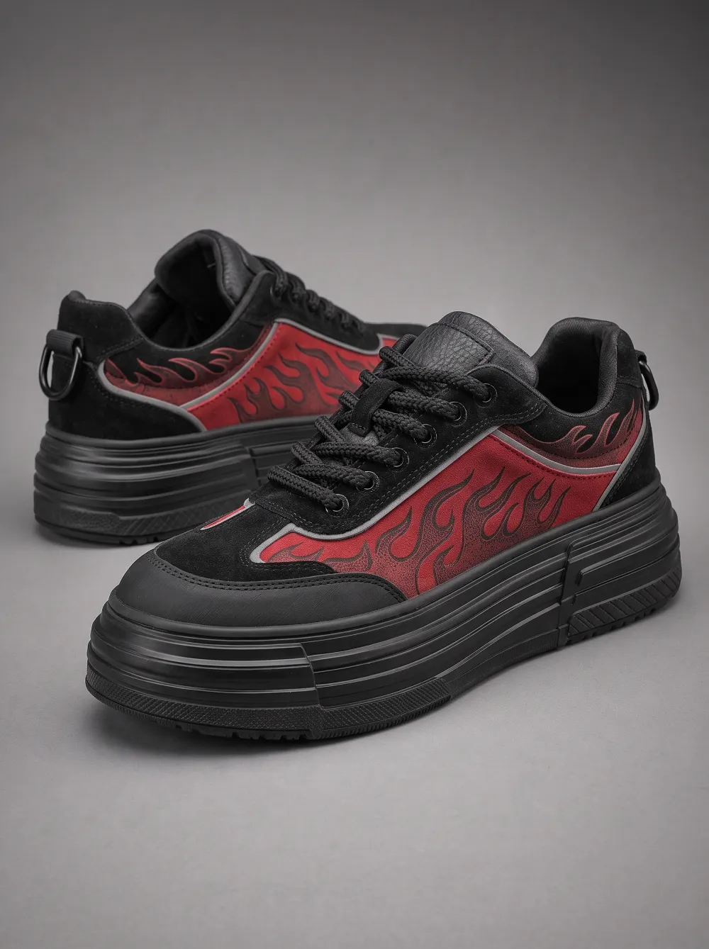 Flame Graphic Platform Skate Sneakers