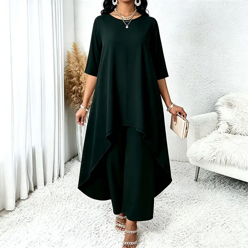 Women's Chic Asymmetrical Top & Wide-Leg Pants Set
